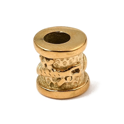 304 Stainless Steel European Beads, Large Hole Beads, Column with Dragon Pattern