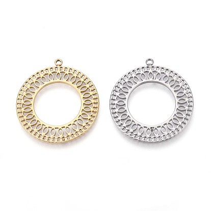 304 из нержавеющей стали полые подвески, круглое кольцо-шарм, анти-тускнение