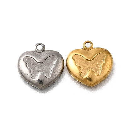 304 подвески из нержавеющей стали, подвеска в виде сердца с бабочкой, анти-тускнение, ионное покрытие (ip)