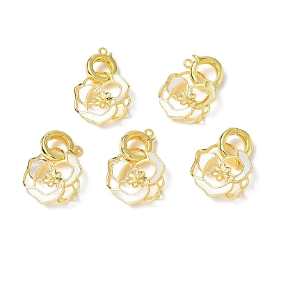 Brass Twister Clasps with Shell, Flower, for Half Drilled Bead