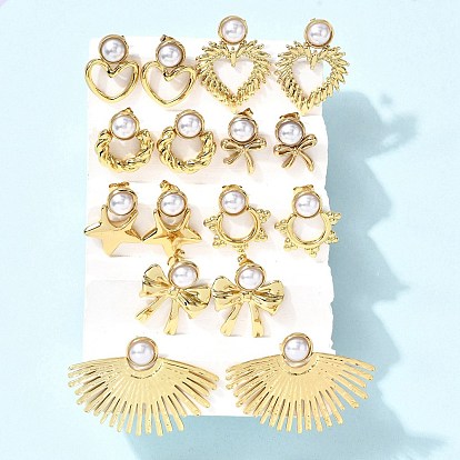 201 серьги-гвоздики из нержавеющей стали и АБС-пластика с жемчугом, с 304 штифтов из нержавеющей стали, вакуумное покрытие pvd, золотые