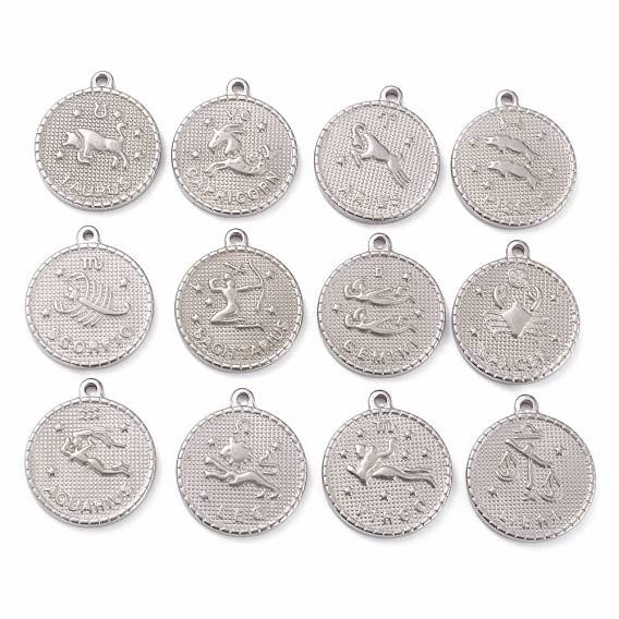 304 Stainless Steel Pendants, Flat Round with Constellation