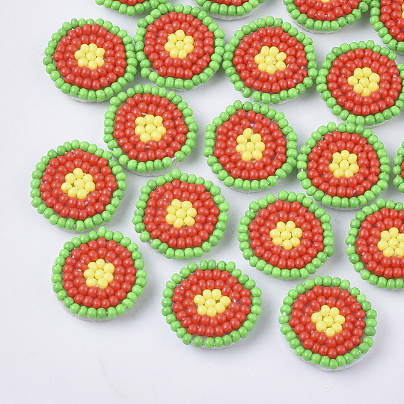 Glass Seed Beaded Cloth Patches, Cluster Beads, with Non-Woven Fabric, Flat Round