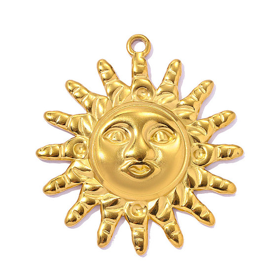 304 подвески из нержавеющей стали, подвески в виде солнечных лиц, ионное покрытие (ip), зеркальная полировка, реальный 18 k позолоченный