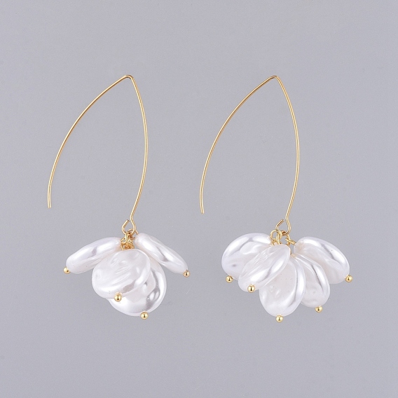 ABS Plastic Imitation Pearl Beads Dangle Earrings, with Golden Plated 304 Stainless Steel Earring Hooks