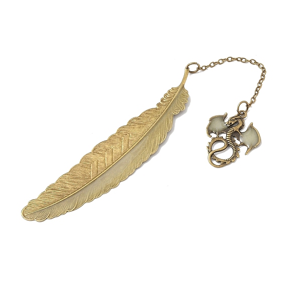 Светящаяся закладка из латунного пера, закладка-кулон дракона, светится в темноте