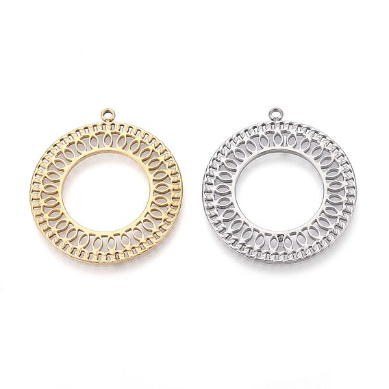 304 из нержавеющей стали полые подвески, круглое кольцо-шарм, анти-тускнение