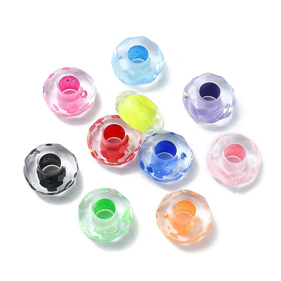 Transparent Acrylic European Beads, Large Hole Beads, Faceted, Flat Round