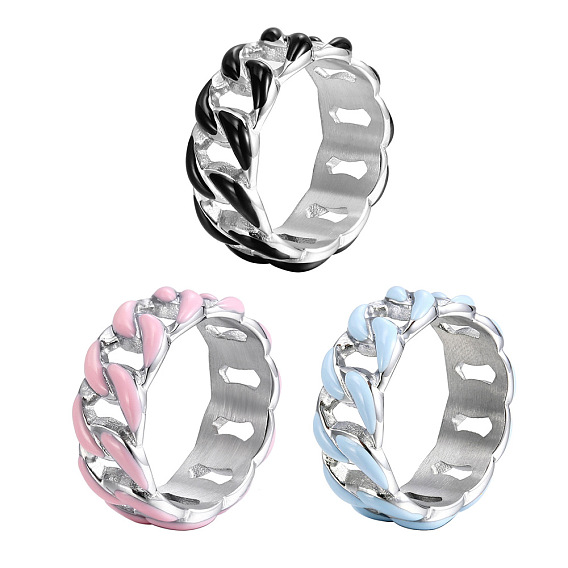 Titanium Steel with Enamel Hollow Curb Chains Finger Ring