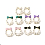 Bowknot Brass Stud Earrings, Enamel Pearl, Cadmium Free & Lead Free