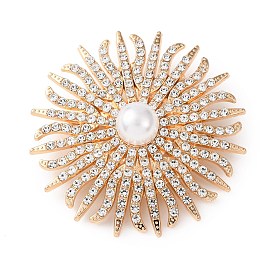 Броши из сплава подсолнечника с кристаллами и стразами, с пластиковыми бусинами из искусственного жемчуга