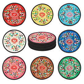 PandaHall Elite 16Pcs 8 Colors Polyester Cup Mat, with Flower Pattern, Flat Round