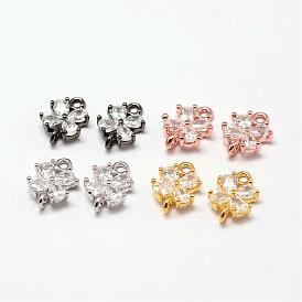 Flower Brass Micro Pave Cubic Zirconia Links, 12x8x3mm, Hole: 1.5mm