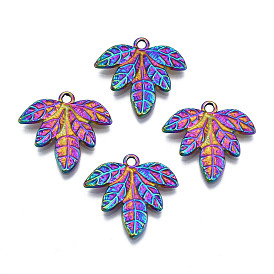 Rack Plating Rainbow Color Alloy Pendants, Cadmium Free & Nickel Free & Lead Free, Leaf Charms