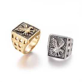304 Stainless Steel Signet Rings for Men, Wide Band Finger Rings, Eagle, Rectangle with Bird