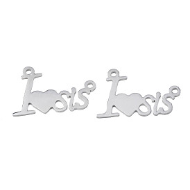304 Stainless Steel Connector Charms, Word I Love Sis