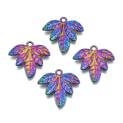Rack Plating Rainbow Color Alloy Pendants, Cadmium Free & Nickel Free & Lead Free, Leaf Charms