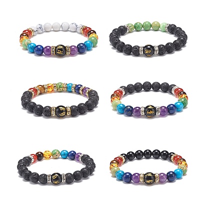 6Stk.-Stil Natur- und Synthetik-Edelstein-Perlen-Stretch-Armbänder im Set, Om Mani Padme Hum Schmuck für Frauen