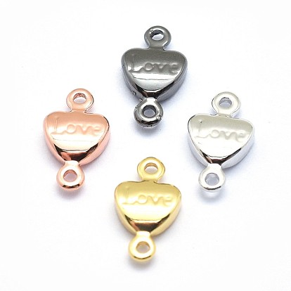 Brass Links Connectors, Cadmium Free & Nickel Free & Lead Free, Heart with Word Love, For Valentine's Day