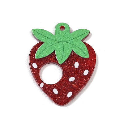 Подвески из акрила в виде клубники, с блеском порошок
