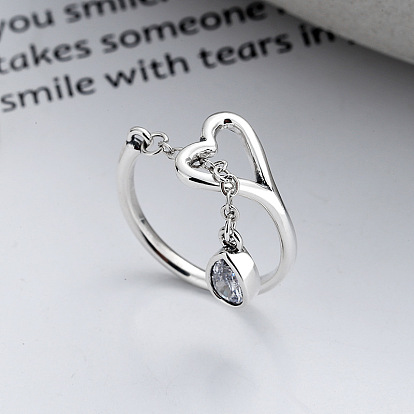 Каплевидная форма и полое сердце 925 стерлинговое серебро с прозрачным кубическим цирконием регулируемые манжетные кольца для женщин