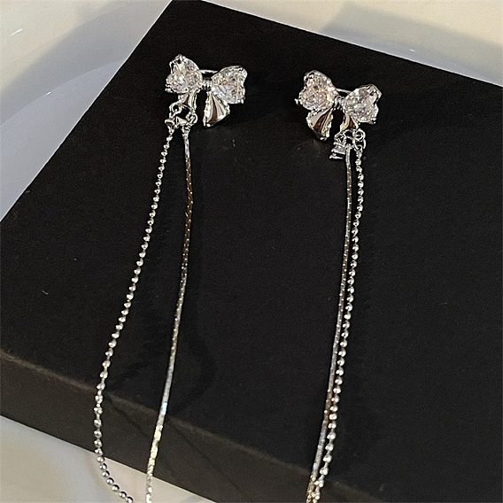 Brass Micro Pave Cubic Zirconia Cuff Earring, Bowknot