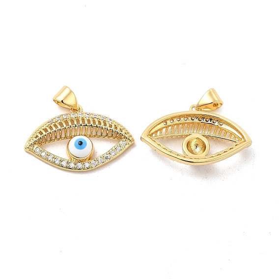 Brass Micro Pave Cubic Zirconia Pendants, with Enamel, Evil Eye Charm, Golden