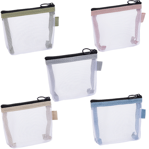 5шт. 5 цвета нейлоновые сетчатые сумки для хранения на молнии, прямоугольные