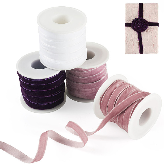 40 yards 4 couleurs ruban de velours simple face, 4pcs bobines vides en plastique