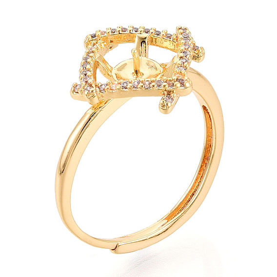 Ромбовидная латунь микропаве прозрачный кубический цирконий чашка колышек закрепка кольца, регулируемые настройки колец для полупросверленных бусин