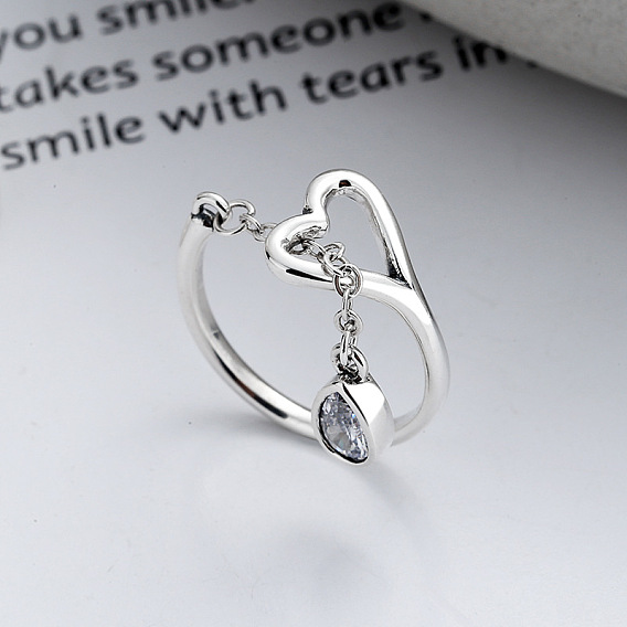 Каплевидная форма и полое сердце 925 стерлинговое серебро с прозрачным кубическим цирконием регулируемые манжетные кольца для женщин