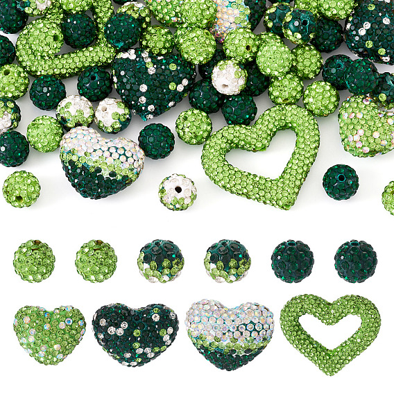 58шт. наборы бусин из полимерной глины ручной работы со стразами, сердце и круглый