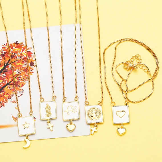 Латунь эмаль кулон ожерелья, прямоугольные