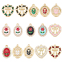 30Pcs 15 Styles Alloy Enamel Pendants, with Plastic Beads/Rhinestone, Golden