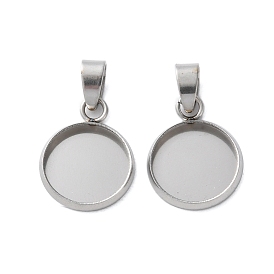 304 Stainless Steel Pendant Cabochon Settings, Flat Round Charms