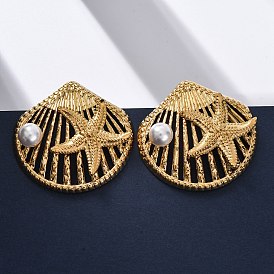 Серьги-гвоздики в форме ракушки с морской звездой 304 из нержавеющей стали и пластика с имитацией жемчуга