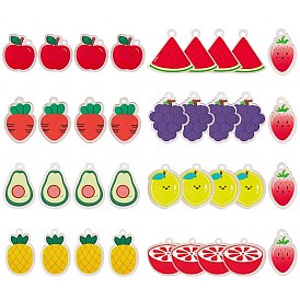 36Pcs 9 Style Translucent Acrylic Pendants, Double-Faced Printed, Fruit Mixed Shapes