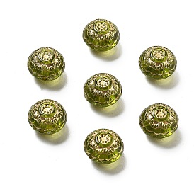 Transparent Acrylic Beads, Golden Metal Enlaced, Flat Round with Flower