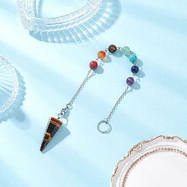 Подвеска-конус из натурального тигрового глаза, маятники для биолокации, с круглыми бусинами из натуральных и синтетических драгоценных камней чакры