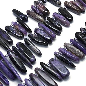 Natural Charoite Beads Strands, Nuggets, Top Drilled, with Seed Beads