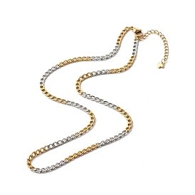 Two Tone 304 Stainless Steel Curb Necklaces, with Brass Chain Extender