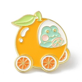Cartoon Orange & Frog Enamel Pin, Alloy Enamel Brooch Pin for Clothes Bags, Golden