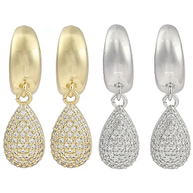 Teardrop Clear Cubic Zirconia Dangle Earrings, Brass Stud Earrings for Women