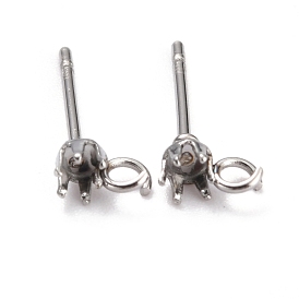 304 Stainless Steel Stud Earring Settings, Prong Earring Settings, with Loop, Flat Round