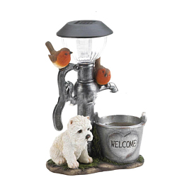 Resin Dog/Cat/Rabbit Statue with Solar Powered Lawn Light, for Home Patio Yard Lawn Decorations