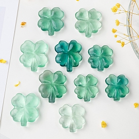 Natural Green Fluorite Clover Display Decorations, for Home Office Desk Decoration