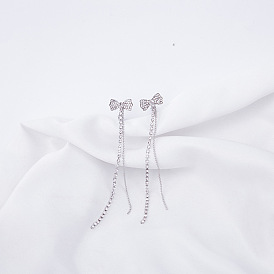 Sparkling Rhinestone Tassel Earrings with Bowknot - Chic, Sweet and Fairy-like for Non-pierced Ears
