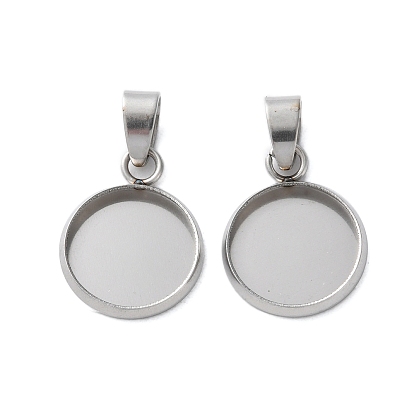 304 Stainless Steel Pendant Cabochon Settings, Flat Round Charms