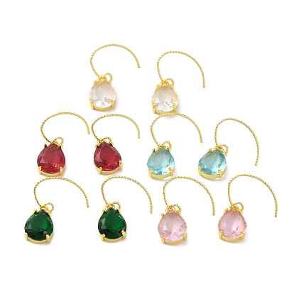 Teardrop Brass Hook Dangle Earring, with Clear Cubic Zirconia Glass Cadmium Free & Lead Free