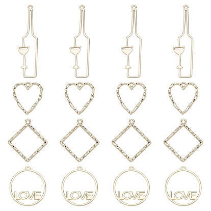 32Pcs 4 Style Rack Plating Alloy Open Back Bezel Pendants, For DIY UV Resin, Epoxy Resin, Pressed Flower Jewelry, Mixed Shapes